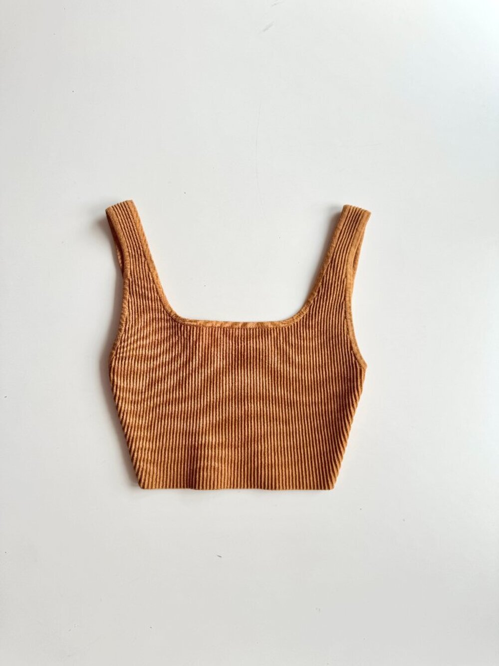 Aritzia BABATON Sculpt Knit Mustard Ribbed Cropped Square Neck Tank, Size XS